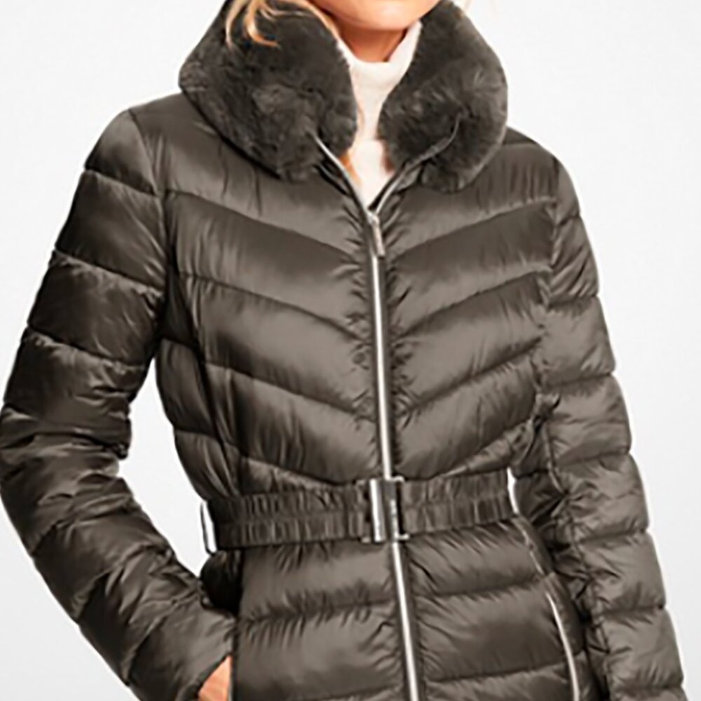 Michael Kors Faux Fur Trim Quilted Nylon Packable Puffer Jacket Size XXL